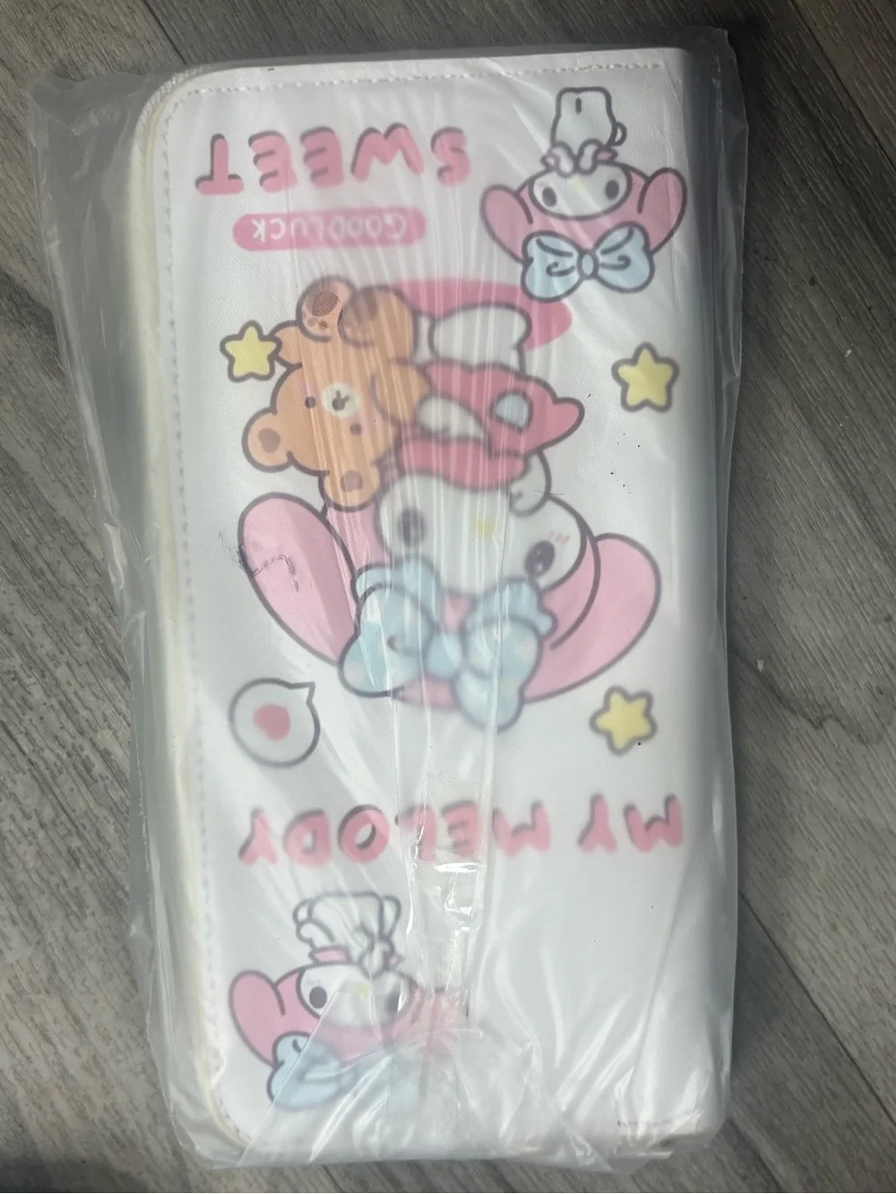 Cute Cartoon Bear & Bunny Zip Pouch - White Pink Blue